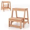 Multipurpose Natural Wooden Foldable 2-Tier Step Stool with H-Shaped Bottom Suitable for Any Small Space
